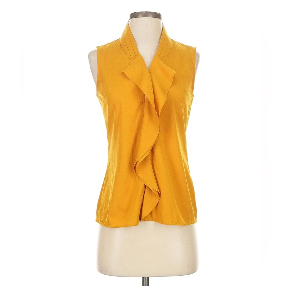 Banana Republic Sleeveless V Neck Ruffle Front Blouse in Mustard Yellow Size XSP